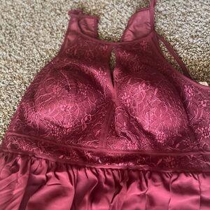Never worn, new with tags, Azazie Audrey, color: Cabernet, size: A16
